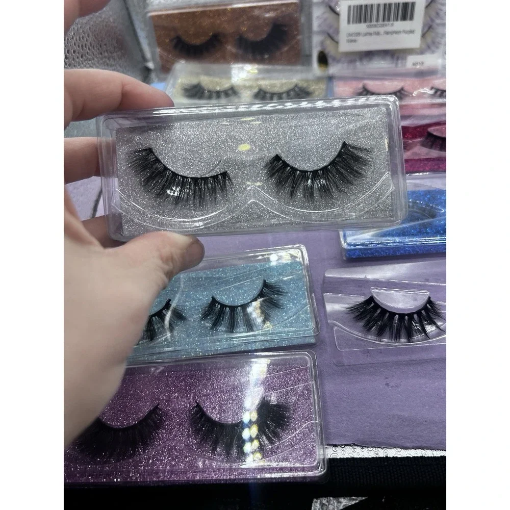 15 Pair Long Cross False Eyelashes Makeup Fake Thick Black Eye Lashes & Neon Pur